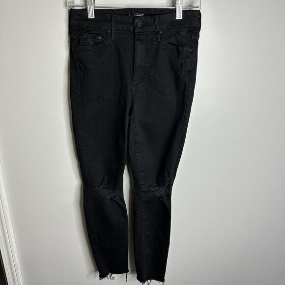 Women's MOTHER Size 26 Looker Ankle Frat Guilty As Sin Black‎ Distressed Jeans - Picture 1 of 8